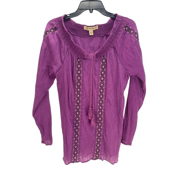 Nine West Vintage Boho Blouse Purple Embroidered XL Cotton Top - Picture 2 of 9